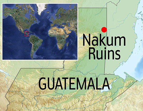 Vị trí khu phế tích Nakum, nơi phát hiện thấy hai ngôi mộ. Vị trí khu phế tích Nakum, nơi phát hiện thấy hai ngôi mộ