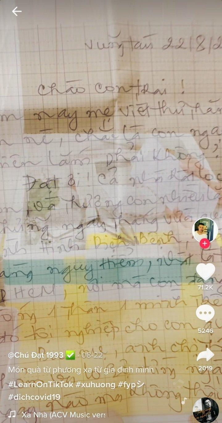 Bức thư tay của mẹ Đạt khiến nhiều người không khỏi nghẹn ngào - Nguồn: TikToker Chú Đạt 1993