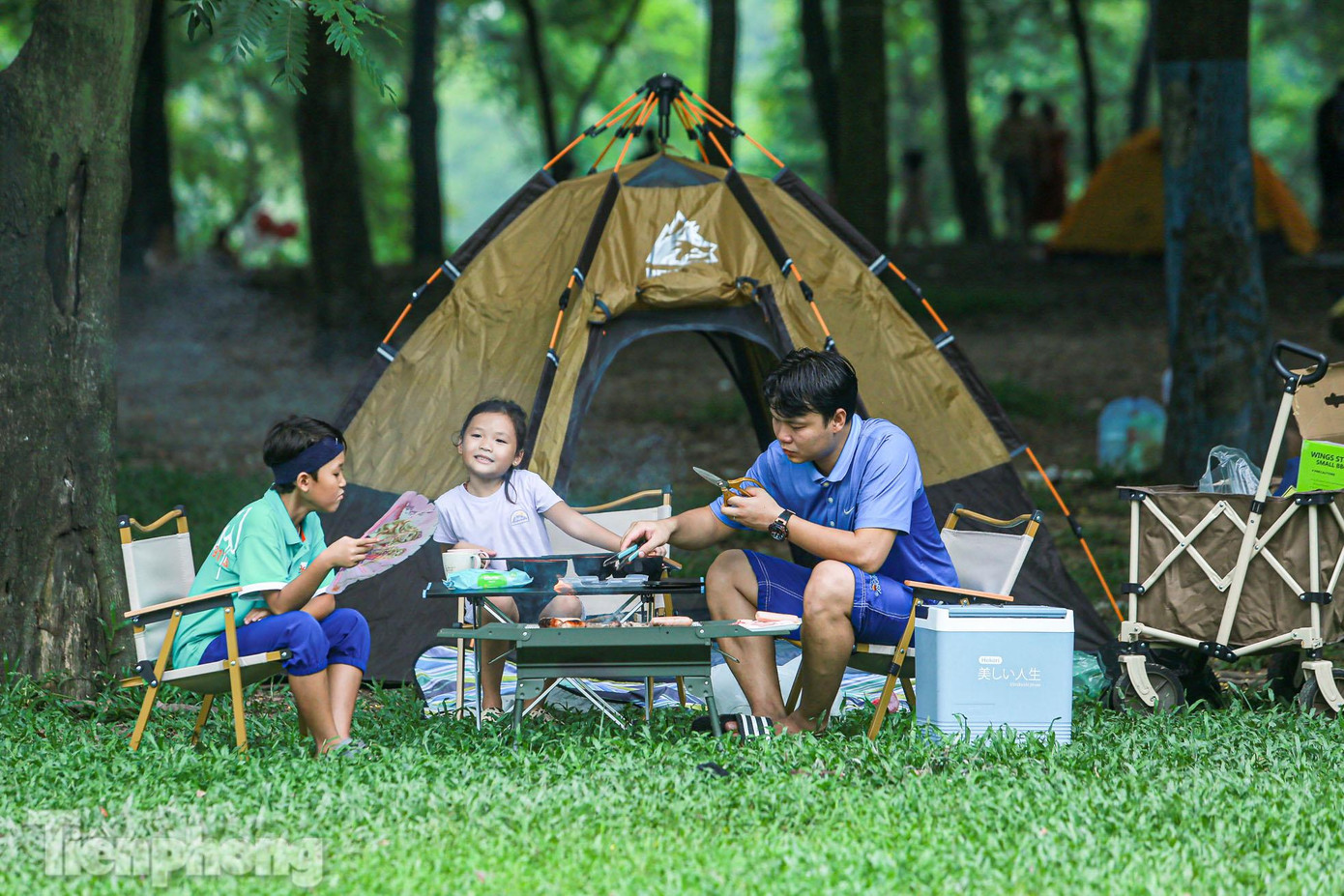 Tại bãi cỏ công viên, nhiều chiếc lều đủ các loại kích cỡ được dựng lên.