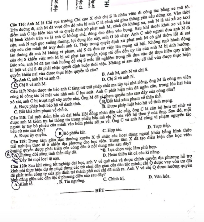 Đề thi Giáo dục Công dân mã đề 324