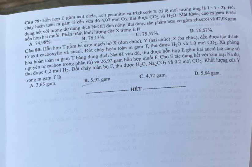 Đề thi THPT môn Hoá học. Ảnh: Lưu Trinh