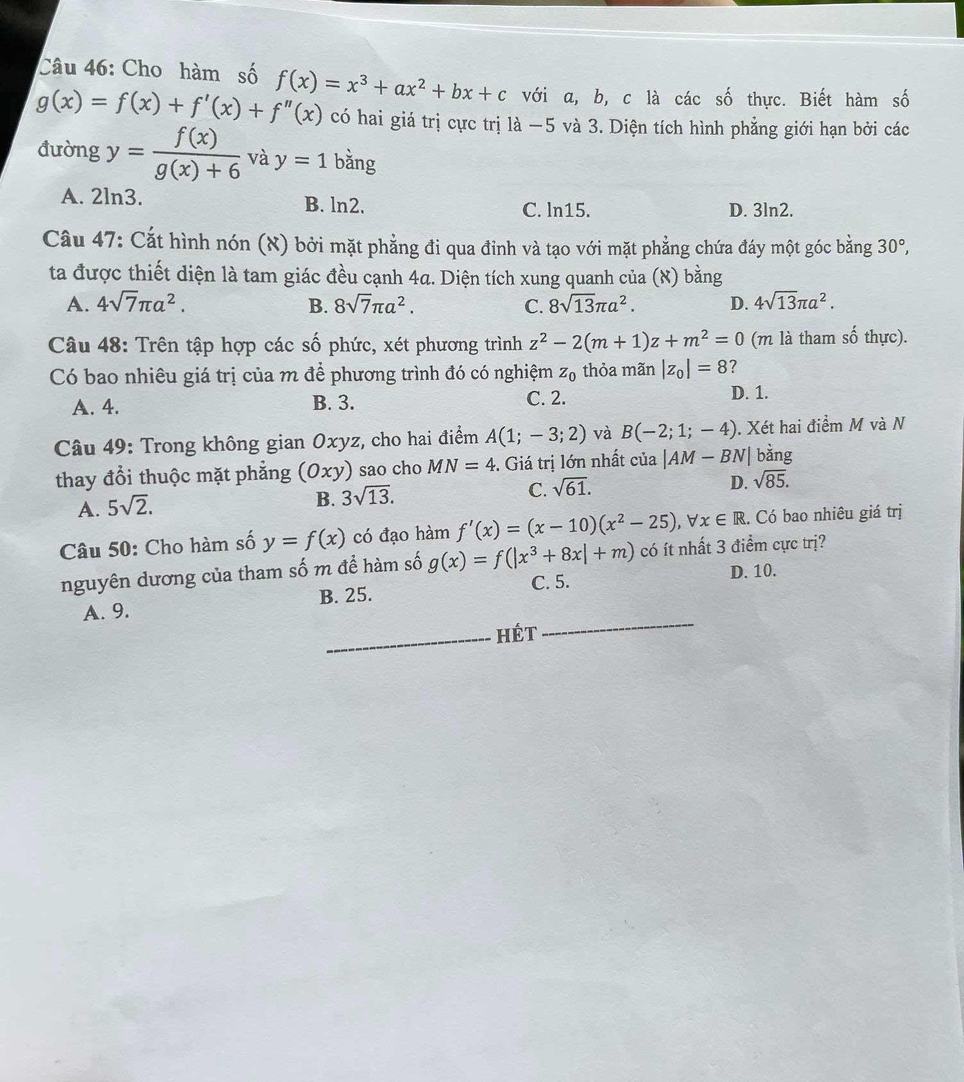 Đề thi Toán THPT 2021. Ảnh Như Ý