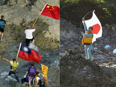 Tháng trước, một số công dân Nhật Bản, Trung Quốc đổ bộ đảo Senkaku/Điếu Ngư. Ảnh: AP, Getty Images