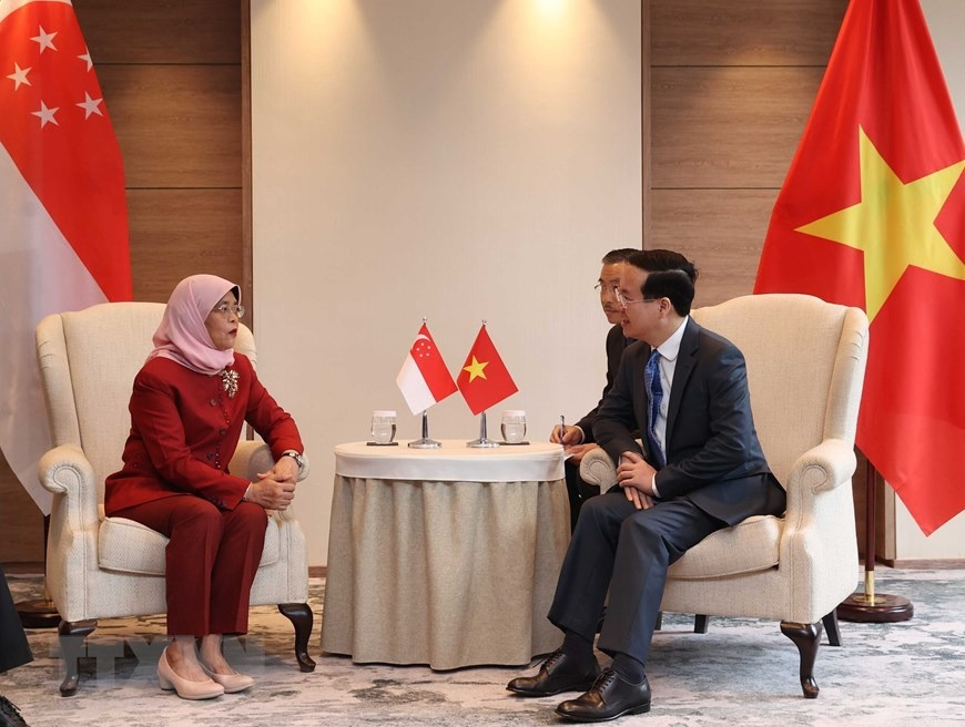 Hình ảnh Chủ tịch nước Võ Văn Thưởng gặp Tổng thống Singapore Halimah Yacob. (Ảnh: Thống Nhất/TTXVN) Hình ảnh Chủ tịch nước Võ Văn Thưởng gặp Tổng thống Singapore Halimah Yacob. (Ảnh: Thống Nhất/TTXVN)