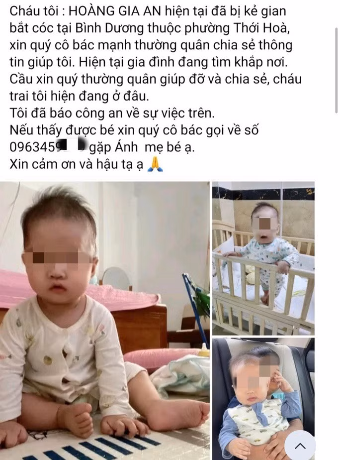 Bài đăng tìm bé trên mạng xã hội.
