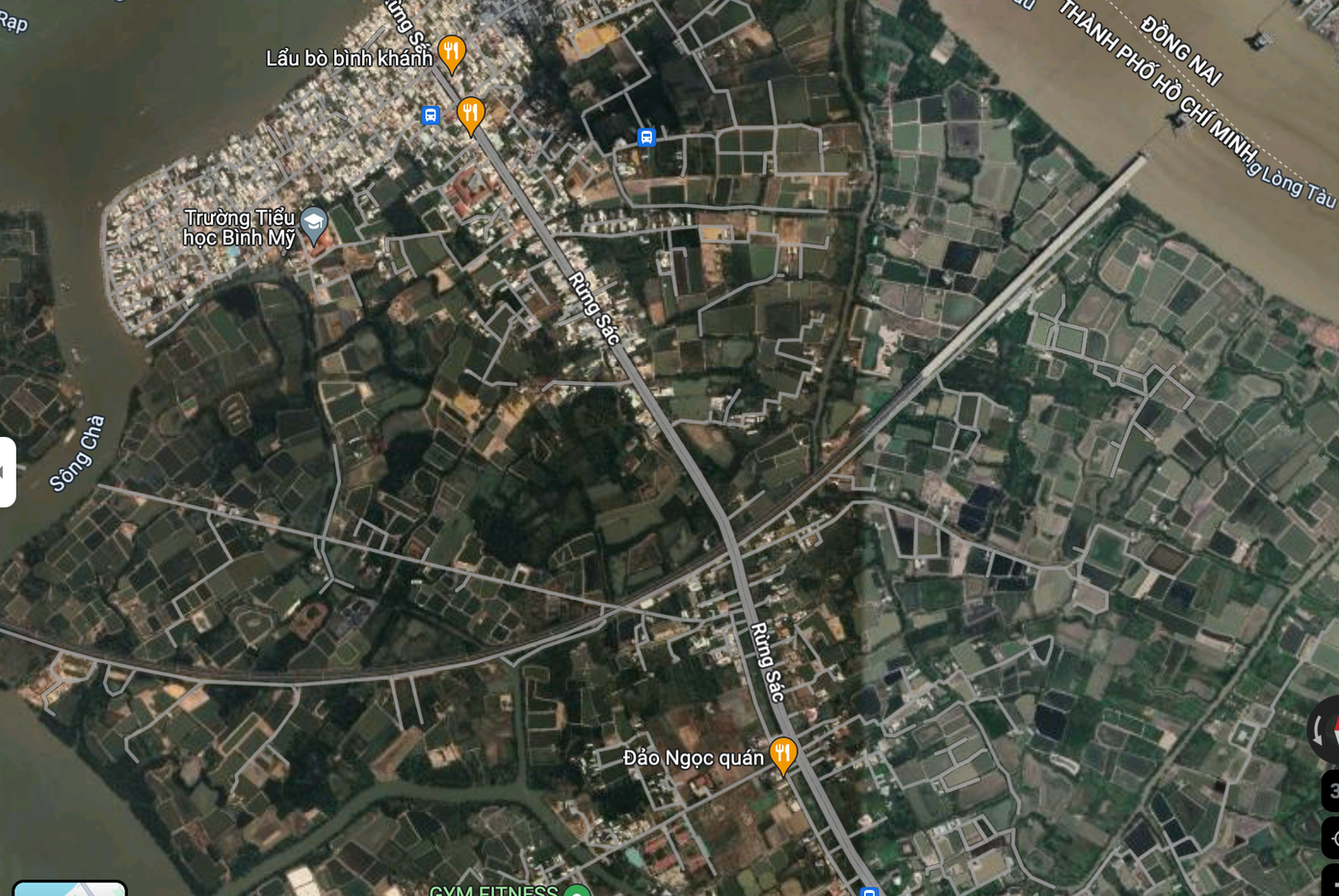 UBND TPHCM sẽ đầu tư nút giao kết nối đường Rừng Sác với cao tốc Bến Lức - Long Thành bằng dự án riêng. (Ảnh chụp từ Google Maps)