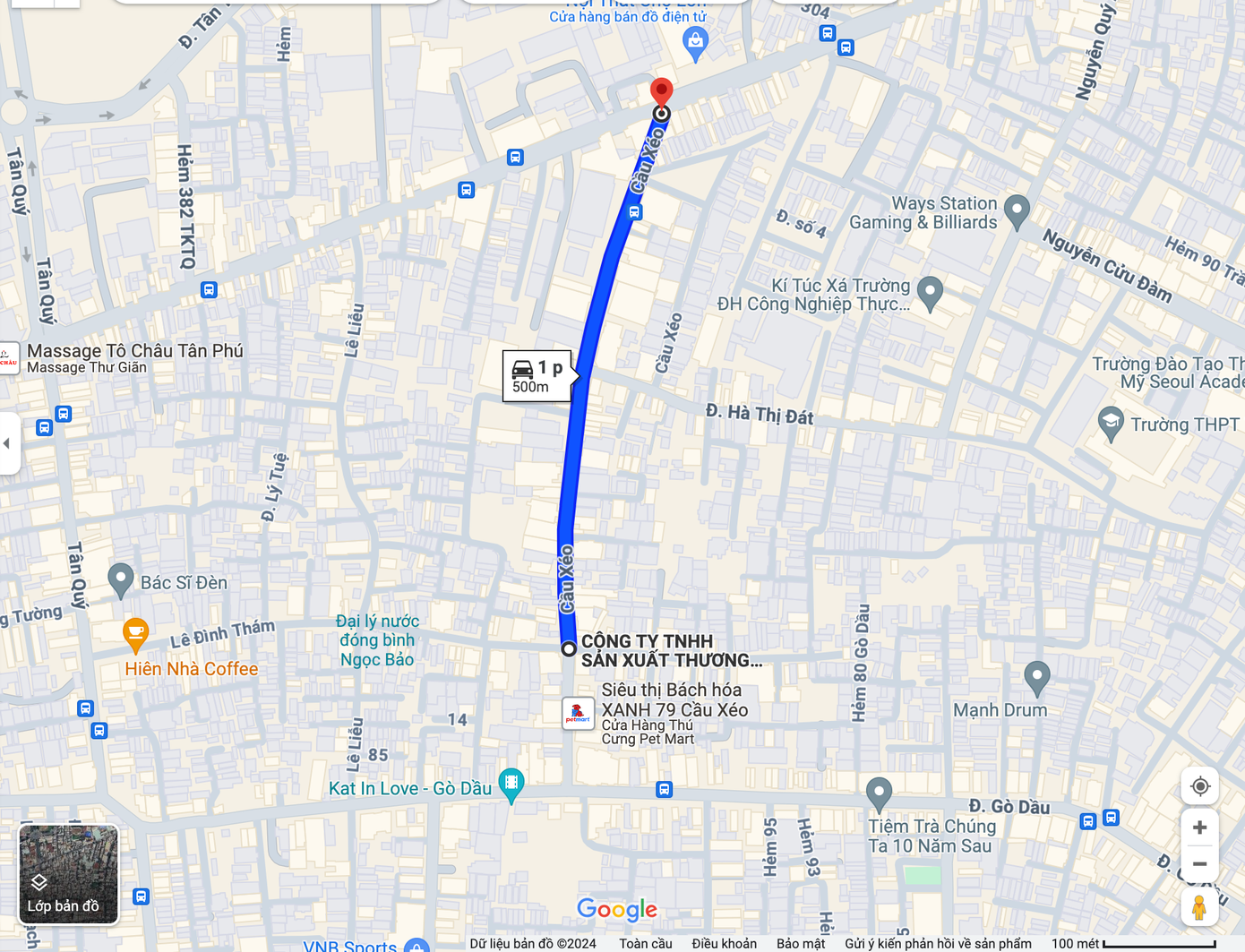 Đường Cầu Xéo (đoạn từ đường Lê Đình Thám đến đường Tân Kỳ Tân Quý, quận Tân Phú) dài khoảng 500m. (Ảnh chụp từ Google Maps)