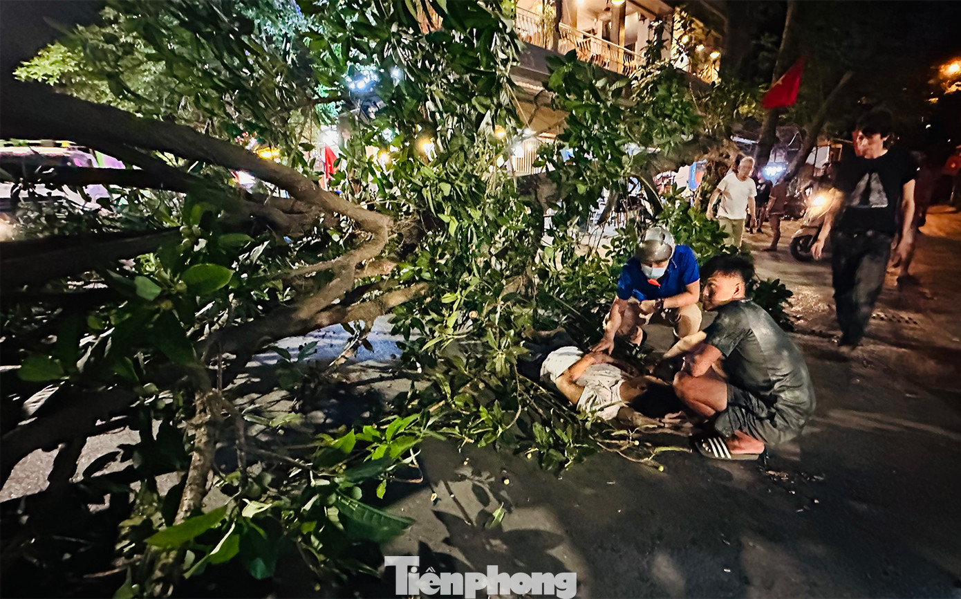 Vào lúc 21h20 tối 5/5, một nhánh lớn của cây đa trước cửa nhà số 8 phố Khương Hạ (quận Thanh Xuân, Hà Nội) bất ngờ gãy đổ, làm một người bị thương.