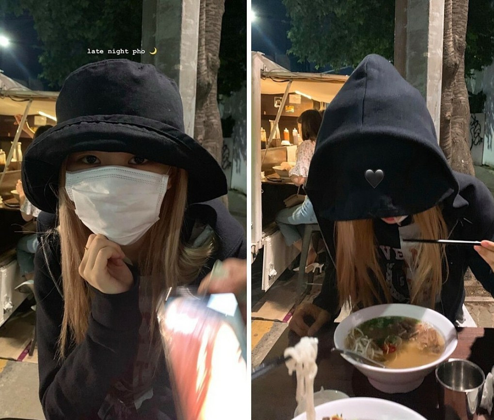 Rosé "cải trang" ăn phở đêm năm 2019. Rosé "cải trang" ăn phở đêm năm 2019.