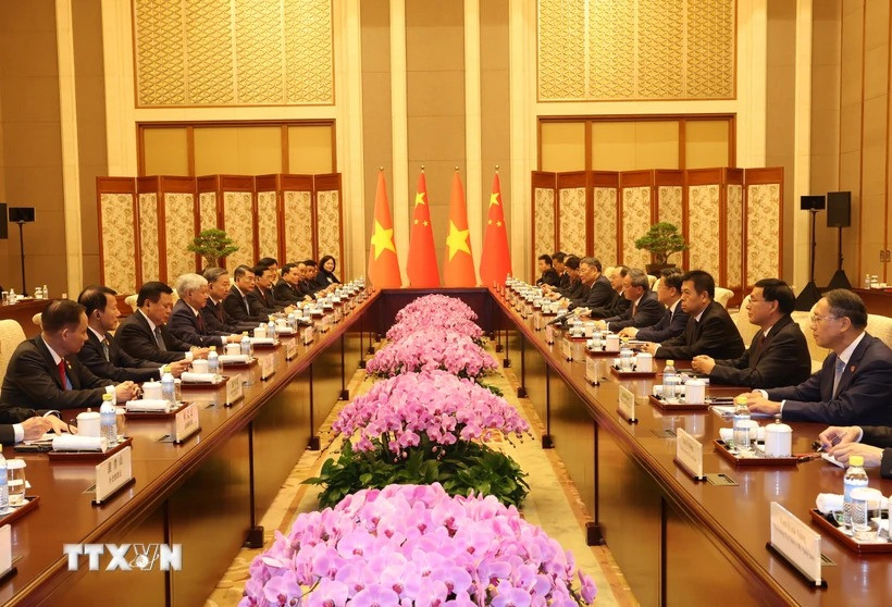 Quang cảnh buổi hội kiến. (Ảnh: Trí Dũng/TTXVN). Quang cảnh buổi hội kiến. (Ảnh: Trí Dũng/TTXVN).