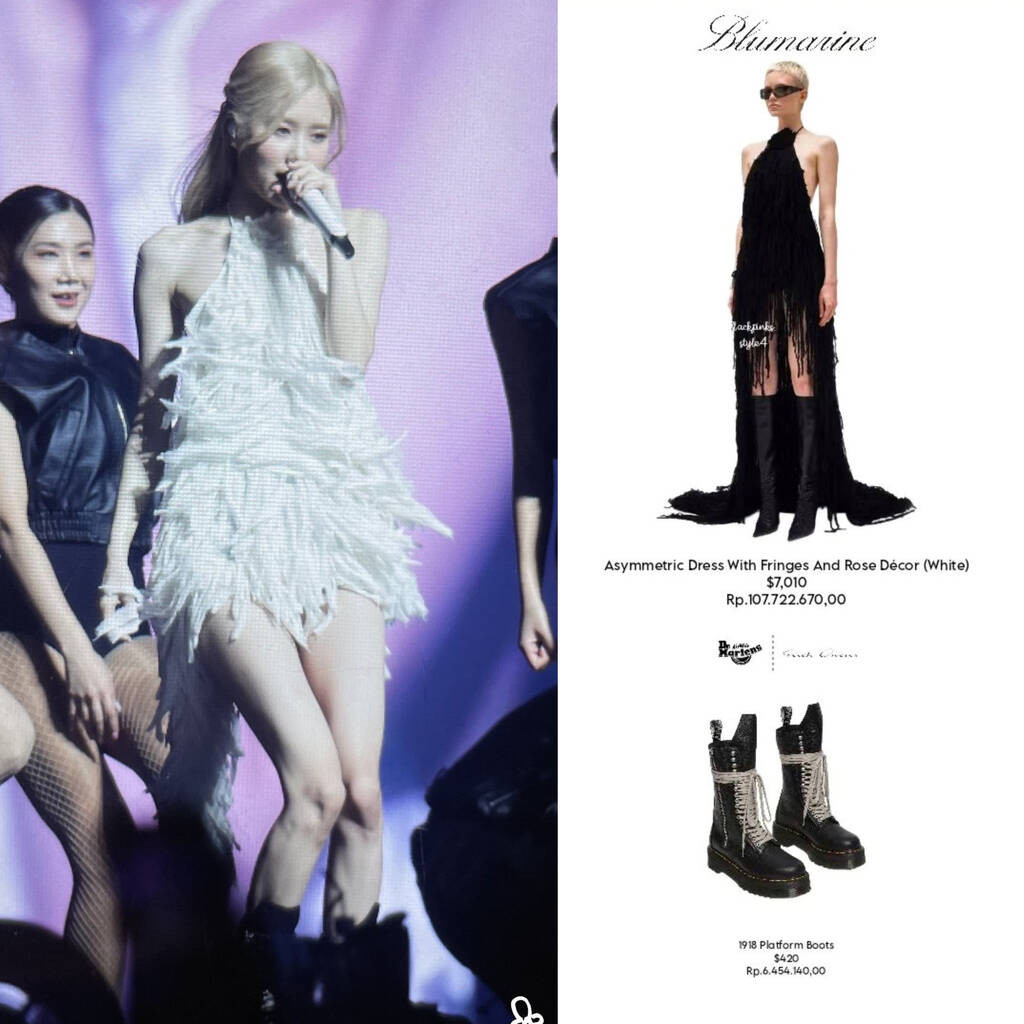 Trang phục của Jisoo có giá khoảng 7.000 USD. Cô phối cùng giày hầm hố khoảng 500 USD.