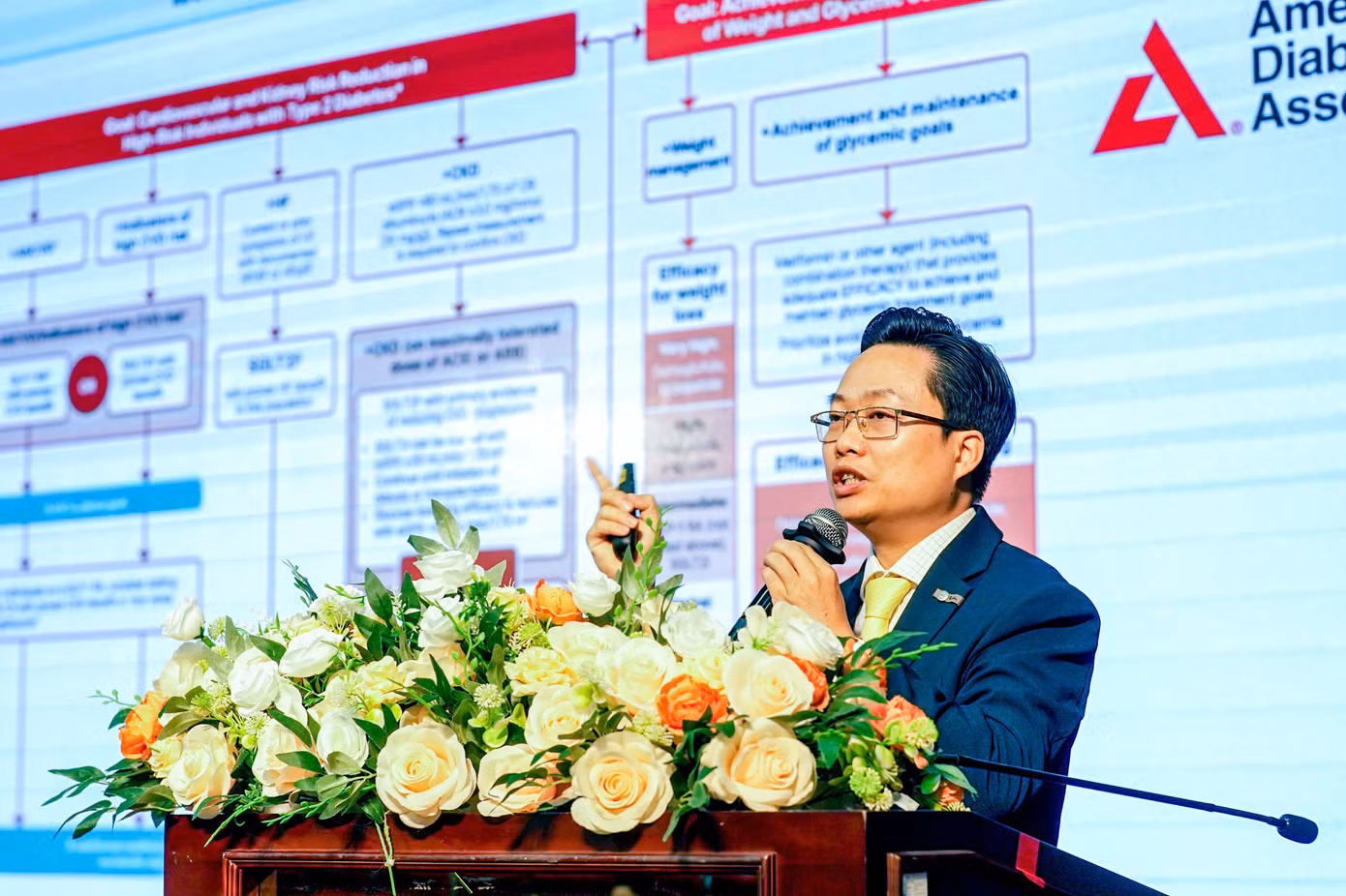 TS.BS Nguyễn Tất Đạt - Khoa Nội Tim mạch, Bệnh viện Chợ Rẫy trình bày tham luận tại hội thảo .