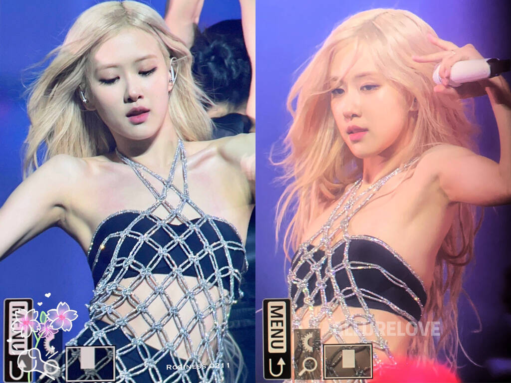 Là thành viên có xương quai xanh đẹp nhất BlackPink, Rosé luôn tận dụng trang phục yếm, tôn tối đa lợi thế hình thể. Cô tiếp tục diện trang phục kiểu yếm trong đêm diễn 17/9.
