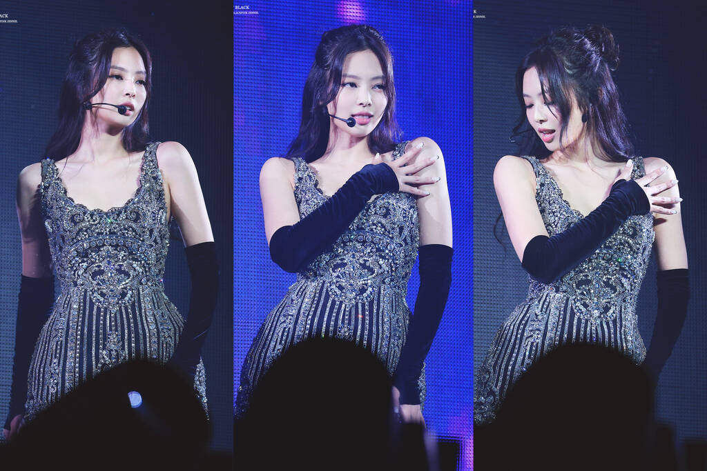 Trong đêm diễn tối 17/9, Jennie tiếp tục khoe sự nữ tính với trang phục đính đá ấn tượng. Đây là lần hiếm hoi rapper sinh năm 1996 theo đuổi phong cách nhẹ nhàng khi lên sân khấu.