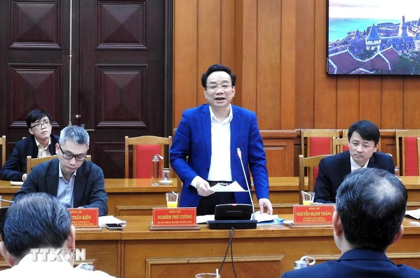 Đồng chí Nghiêm Phú Cường, Phó Chủ nhiệm Ủy ban Kiểm tra Trung ương, Phó Trưởng đoàn Thường trực chủ trì buổi làm việc. (Ảnh: Quốc Dũng/TTXVN). Đồng chí Nghiêm Phú Cường, Phó Chủ nhiệm Ủy ban Kiểm tra Trung ương, Phó Trưởng đoàn Thường trực chủ trì buổi làm việc. (Ảnh: Quốc Dũng/TTXVN).