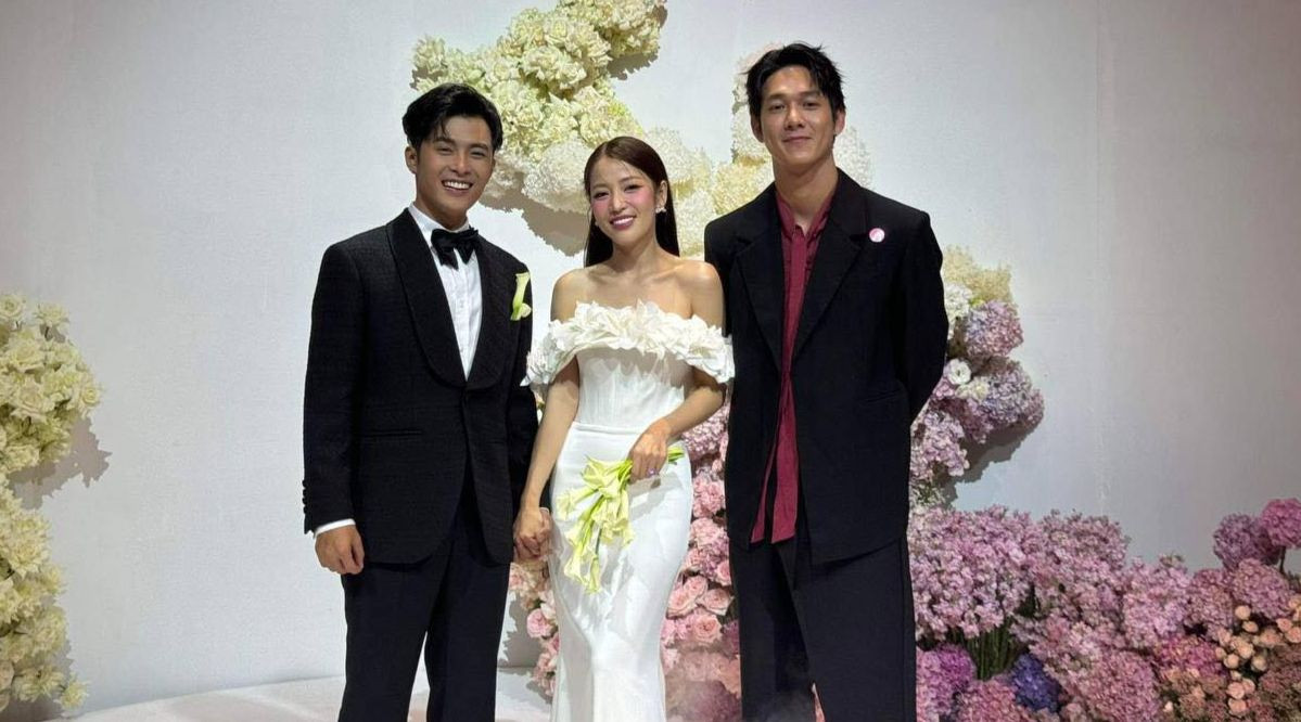 Song Luân diện trang phục bảnh bao, đúng dresscode đỏ - đen dự tiệc cưới.