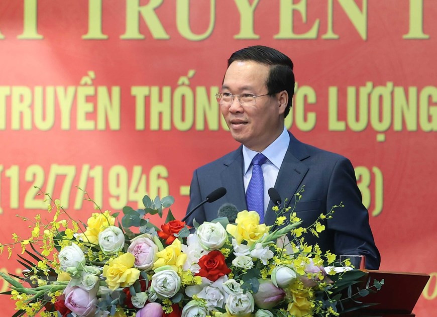 Chủ tịch nước Võ Văn Thưởng phát biểu chỉ đạo tại buổi làm việc. Ảnh: Thống Nhất/TTXVN.