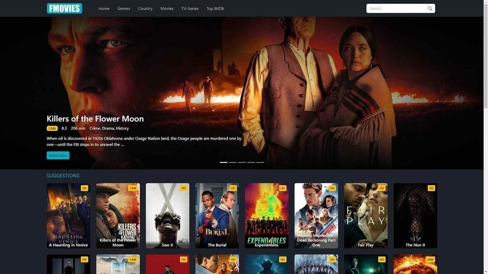 Giao diện của Fmovies trước khi bị đánh sập.
