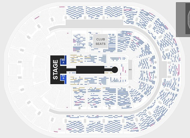 Nhiều điểm diễn của This Is Me… Live The Greatest Hits chưa bán được 50% vé (trong ảnh là sơ đồ vé ngồi tại Oklahoma, phần màu xanh thể hiện còn chỗ). Nhiều điểm diễn của This Is Me… Live The Greatest Hits chưa bán được 50% vé (trong ảnh là sơ đồ vé ngồi tại Oklahoma, phần màu xanh thể hiện còn chỗ).