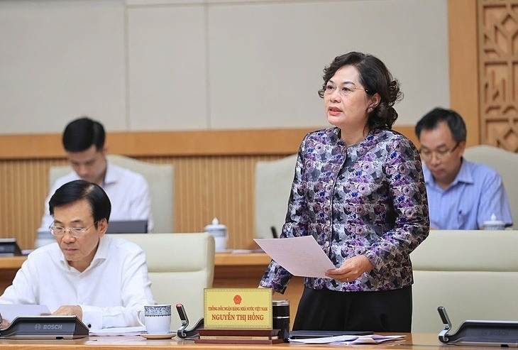 Thống đốc Ngân hàng Nhà nước Nguyễn Thị Hồng tại cuộc họp ngày 7/10. Ảnh: VGP.