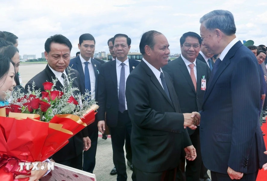 Lễ tiễn Chủ tịch nước Tô Lâm. Ảnh: Nhan Sáng/TTXVN.