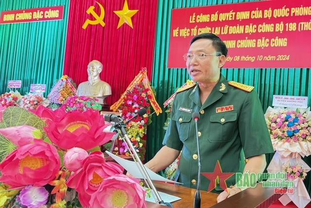 Đại tá Hoàng Ngọc Thanh, Phó chính ủy Binh chủng Đặc công phát biểu chỉ đạo tại lễ công bố.