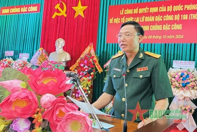 Đại tá Hoàng Ngọc Thanh, Phó chính ủy Binh chủng Đặc công phát biểu chỉ đạo tại lễ công bố.