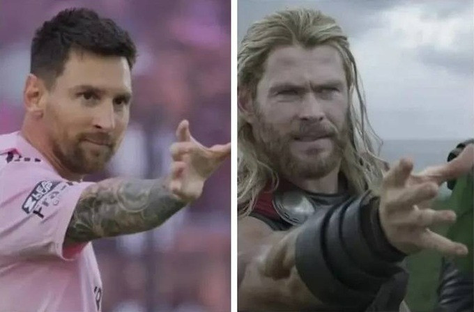 Động tác mừng chiến thắng phong cách siêu anh hùng của Messi.