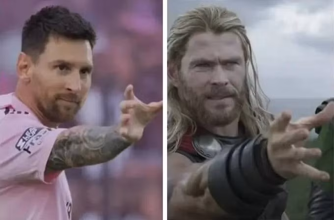Động tác mừng chiến thắng phong cách siêu anh hùng của Messi. Động tác mừng chiến thắng phong cách siêu anh hùng của Messi.