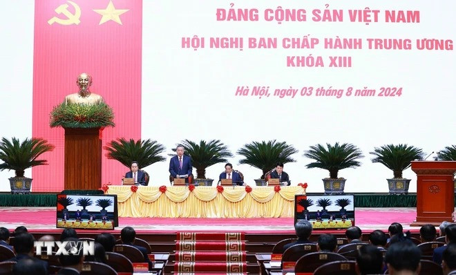 Quang cảnh phiên khai mạc Hội nghị Ban Chấp hành Trung ương khóa XIII. (Ảnh: Dương Giang/TTXVN).
