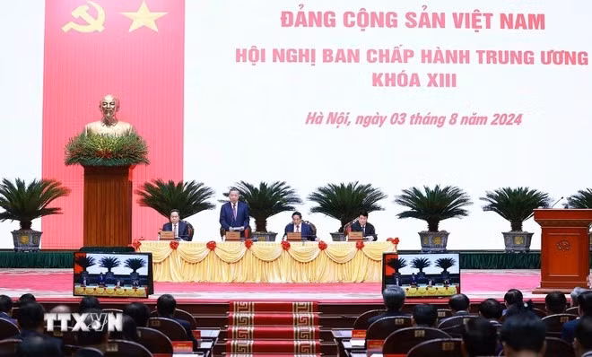 Quang cảnh phiên khai mạc Hội nghị Ban Chấp hành Trung ương khóa XIII. (Ảnh: Dương Giang/TTXVN).