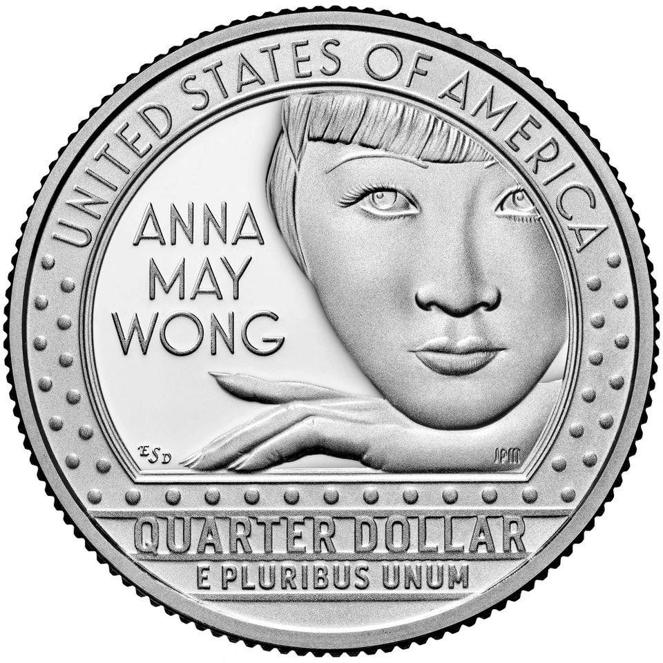 Đồng 25 cent Mỹ in hình nữ diễn viên gốc Á Anna May Wong. Ảnh: Guardian.