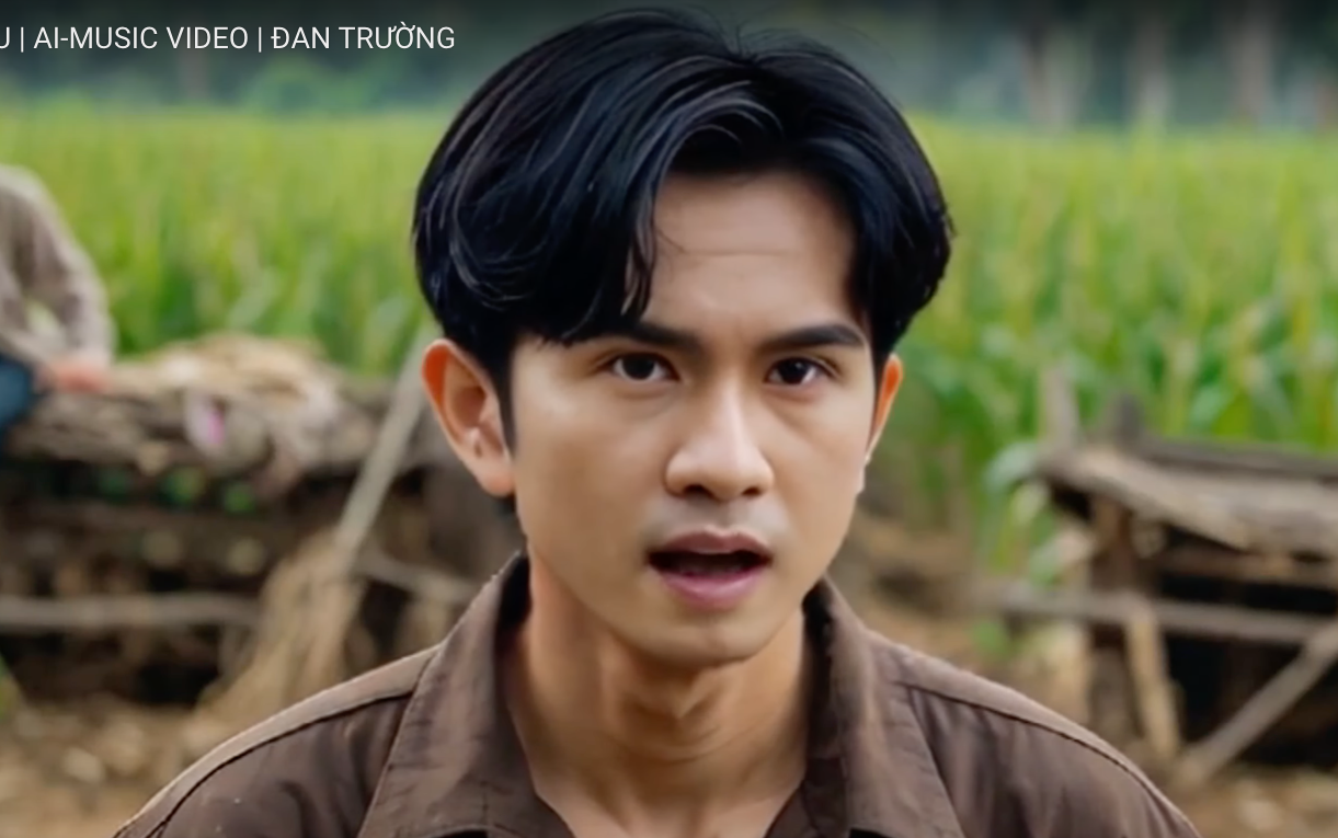 Hình ảnh đơ, thiếu cảm xúc của Đan Trường phiên bản AI trong MV Em ơi ví dầu. Hình ảnh đơ, thiếu cảm xúc của Đan Trường phiên bản AI trong MV Em ơi ví dầu.