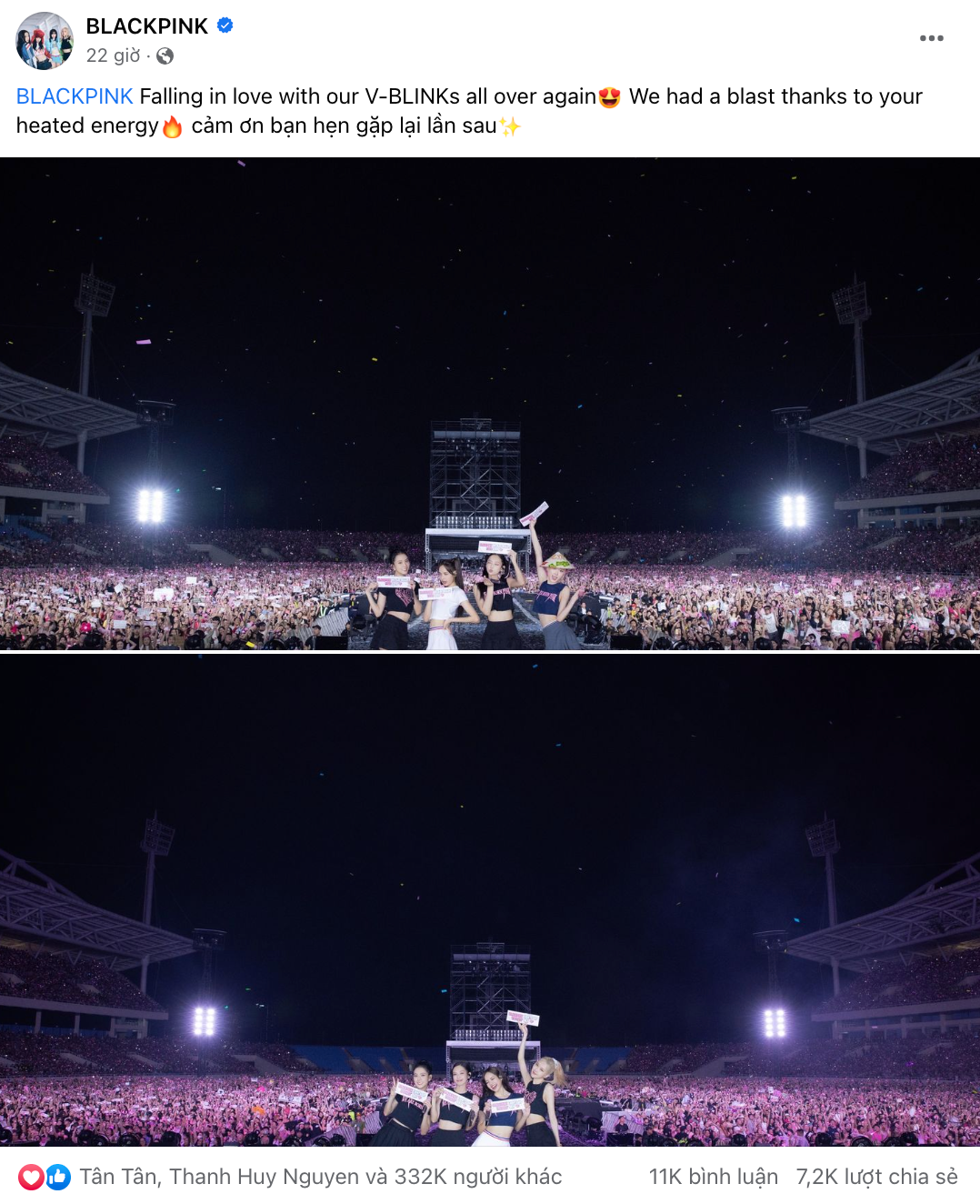 Hơn 500.000 người bày tỏ cảm xúc với hai bài viết về concert tại Việt Nam của BlackPink.