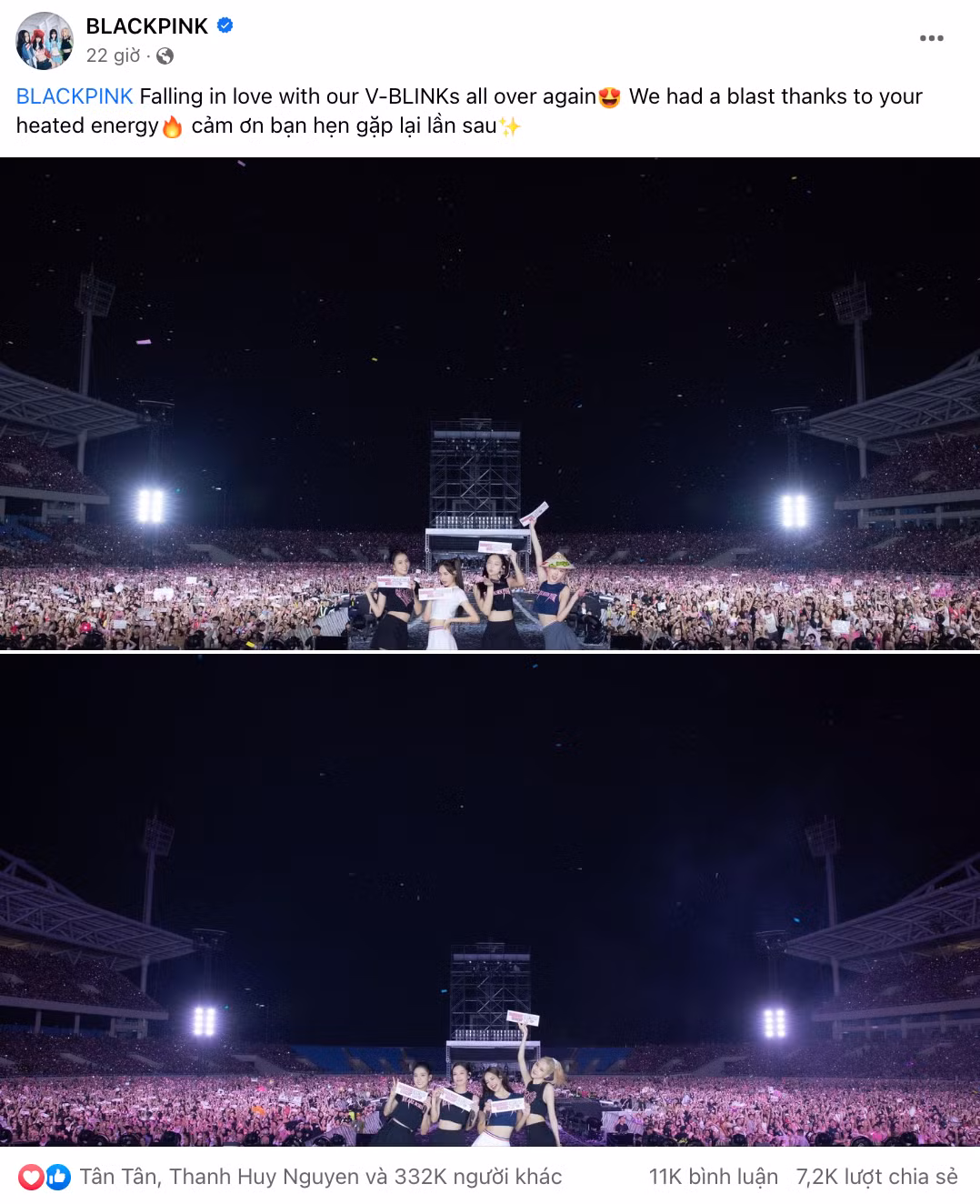 Hơn 500.000 người bày tỏ cảm xúc với hai bài viết về concert tại Việt Nam của BlackPink.