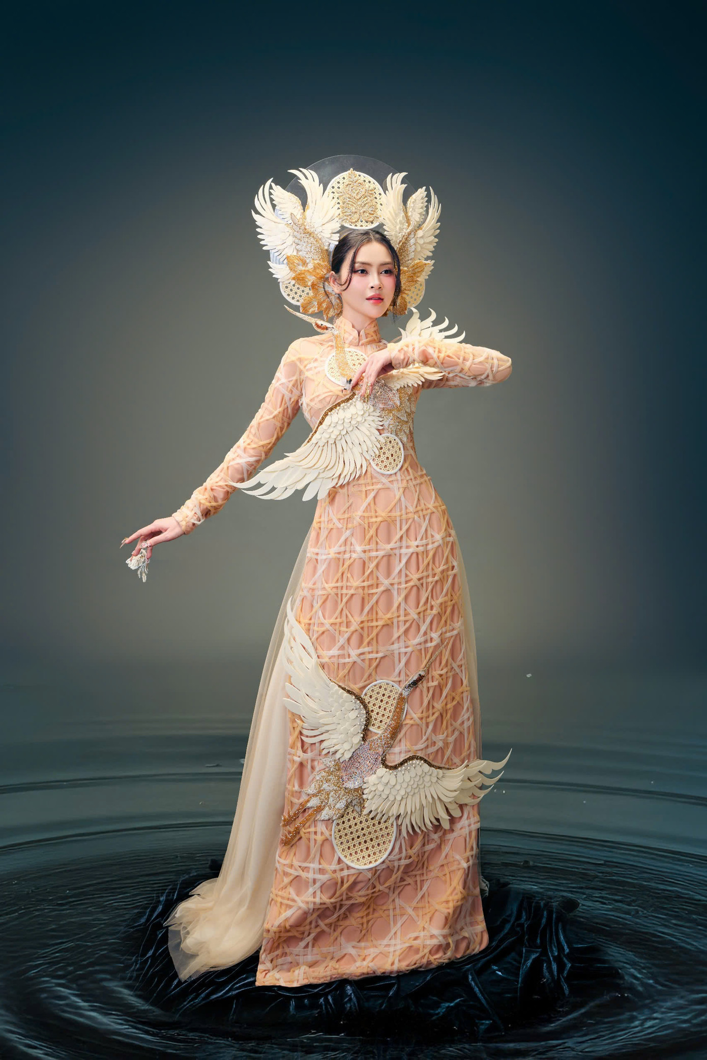 Lý Kim Thảo quảng bá văn hóa mây tre qua trang phục của NTK Eric Moon. Lý Kim Thảo quảng bá văn hóa mây tre qua trang phục của NTK Eric Moon.