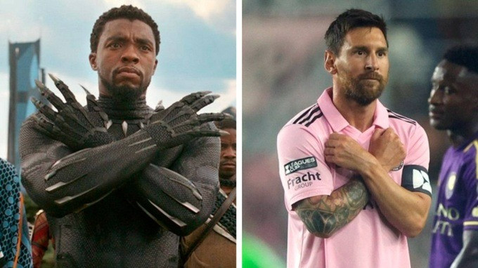 Động tác mừng chiến thắng phong cách siêu anh hùng của Messi.