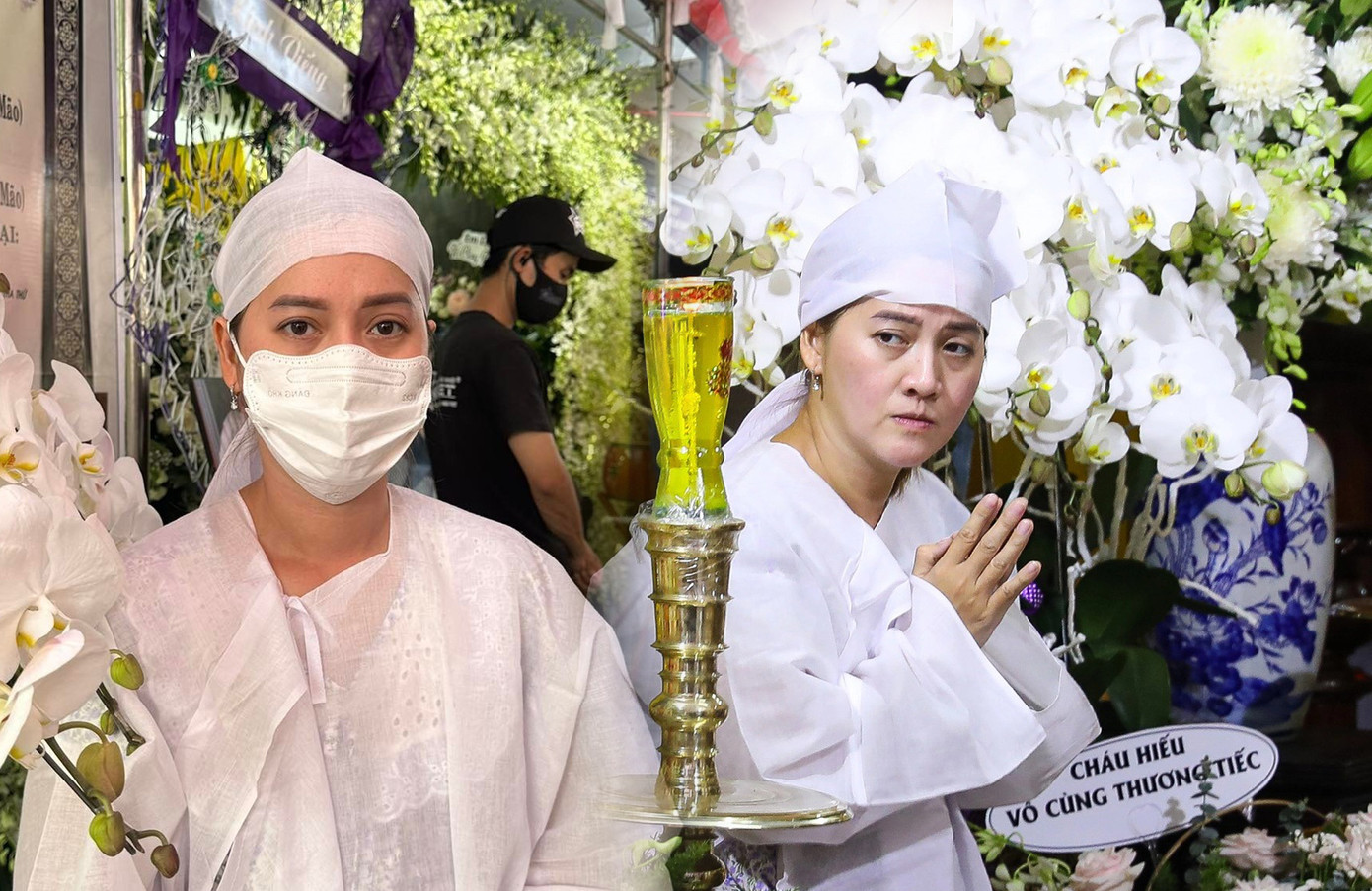 Hồng Loan - con gái của NSƯT Vũ Linh - tại tang lễ ông hoàng hồ quảng.