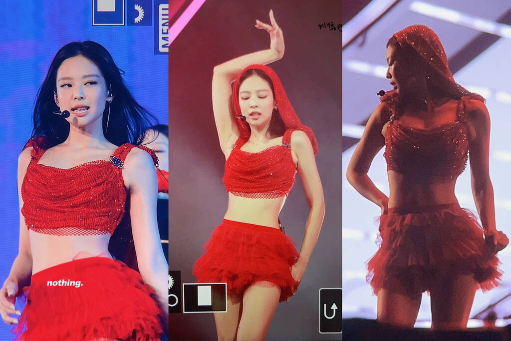 Giọng ca Solo lột xác với trang phục đỏ rực cùng màn biểu diễn khuấy động sân khấu. Crop top là thiết kế thường được Jennie diện nhất khi xuất hiện trước người hâm mộ.