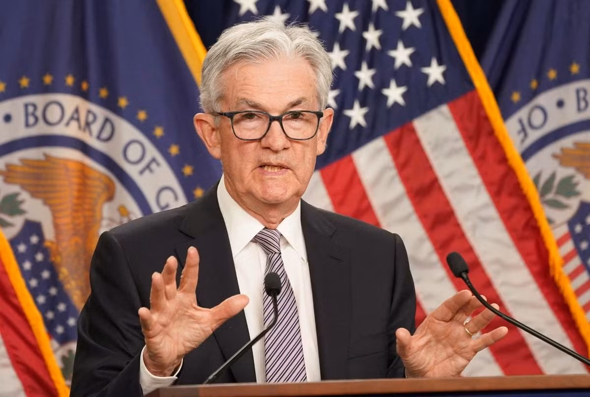 Ông Jerome Powell - Chủ tịch Cục Dự trữ Liên bang Mỹ - tại họp báo sau khi công bố quyết định thay đổi chính sách về lãi suất.