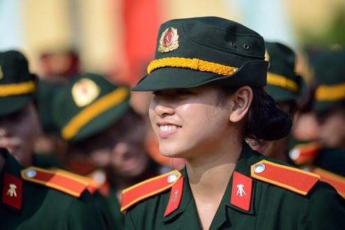 Nữ sinh Học viện Kỹ thuật Quân sự trong lễ khai giảng. Nữ sinh Học viện Kỹ thuật Quân sự trong lễ khai giảng