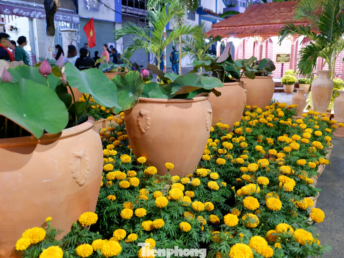 Đoạn đường được thiết kế trưng bày lò nung gốm, các loại chậu trồng hoa, chậu đựng nước, các loại độc bình đủ kích cỡ đều làm bằng gốm đỏ đặt giữa hồ nước chen lẫn hoa sen.