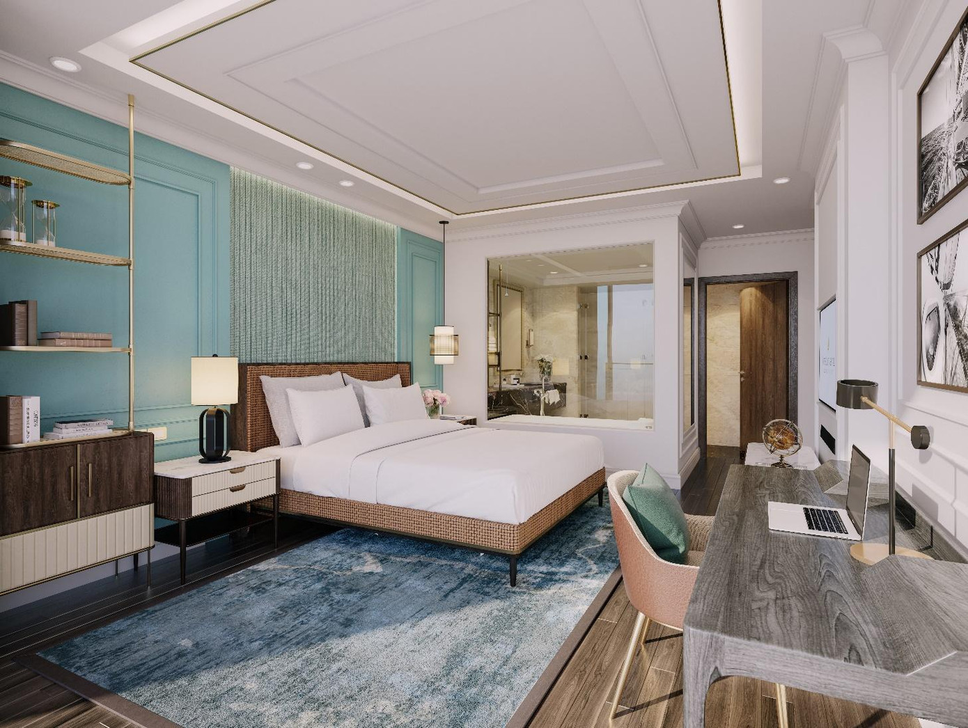 Phòng ngủ Sky Residences mang gam màu trang nhã của đại dương