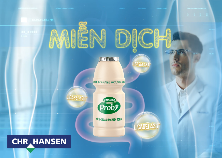 Sữa chua uống Vinamilk Probi bổ sung hàng tỷ lợi khuẩn L.Casei 431TM từ châu Âu, được kiểm chứng lâm sàng, cải thiện nồng độ kháng thể IgA. Ảnh: Vinamilk