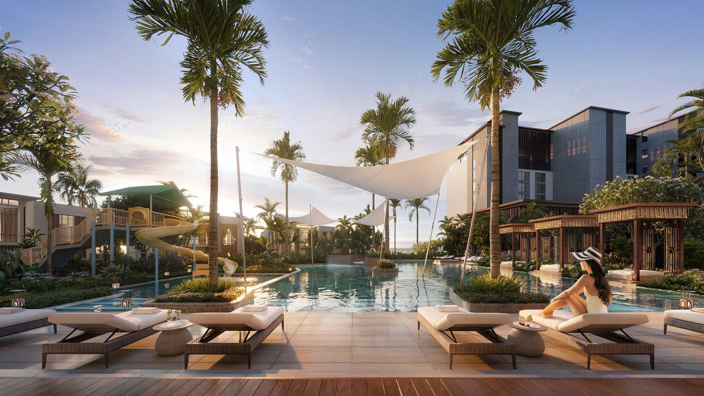 Phối cảnh bể bơi tại tầng trệt tòa Sky Residences