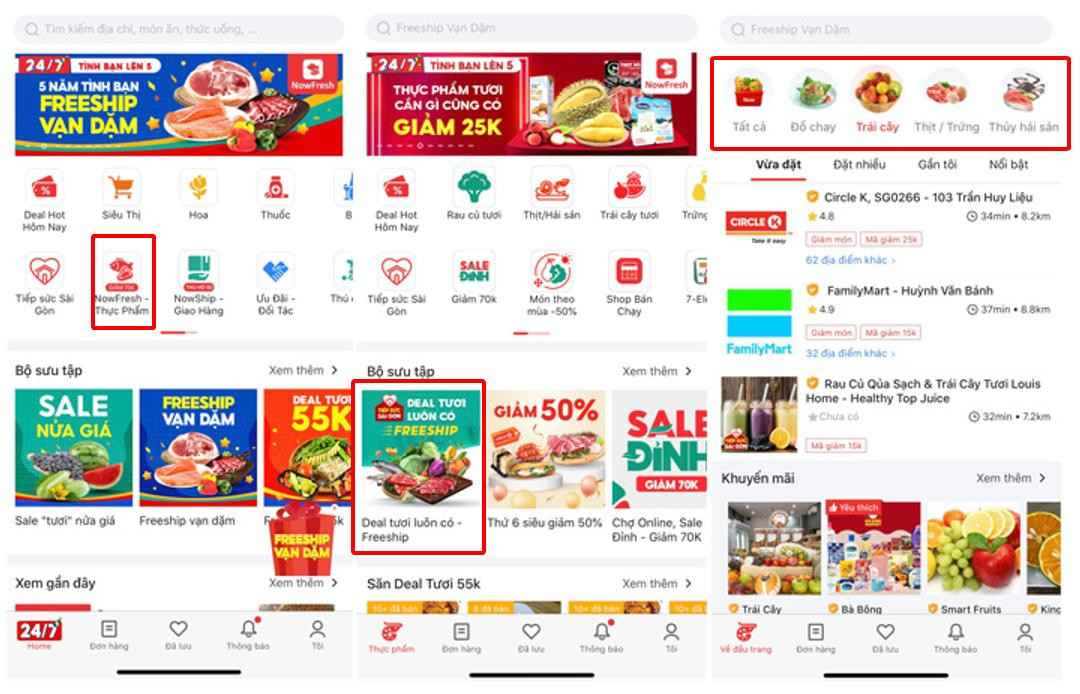 Truy cập NowFresh ngay trên ứng dụng Now và thỏa thích mua những mặt hàng như trái cây, thịt, trứng, hải sản...