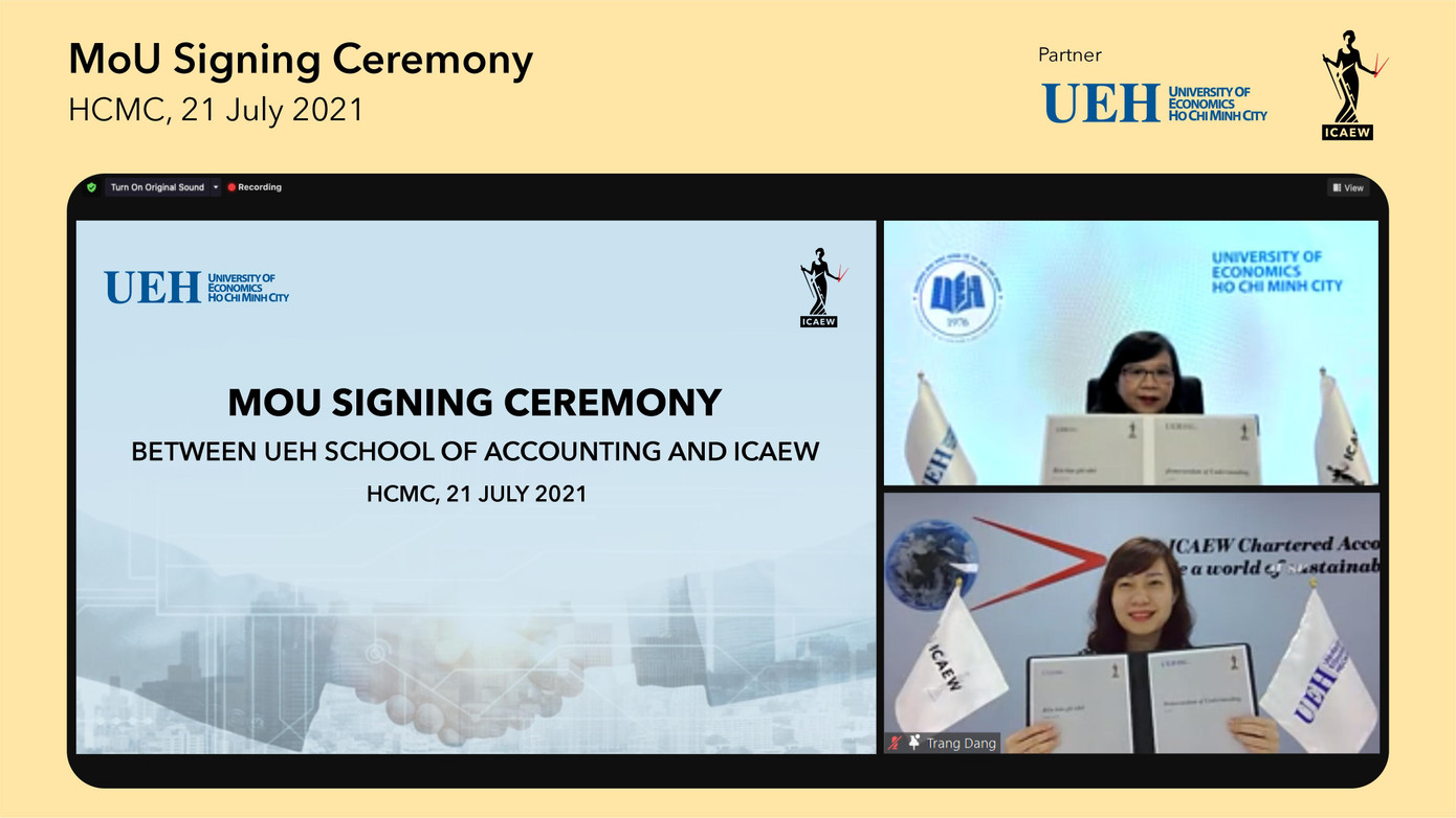 Lễ ký kết giữa ICAEW và UEH được tổ chức theo hình thức trực tuyến Lễ ký kết giữa ICAEW và UEH được tổ chức theo hình thức trực tuyến