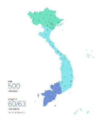 Mạng lưới trạm sạc đã được lắp đặt của VinFast trên toàn quốc.