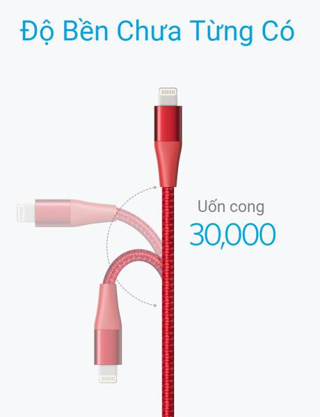 Đầu cáp chịu được uốn cong hơn 30.000 lần cùng với giật, xoắn và nhiều thử nghiệm khó khăn khác.