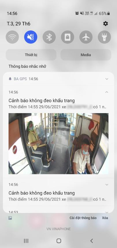 Thông báo khách không đeo khẩu trang trên ứng dụng “BA GPS” được cài đặt trên điện thoại